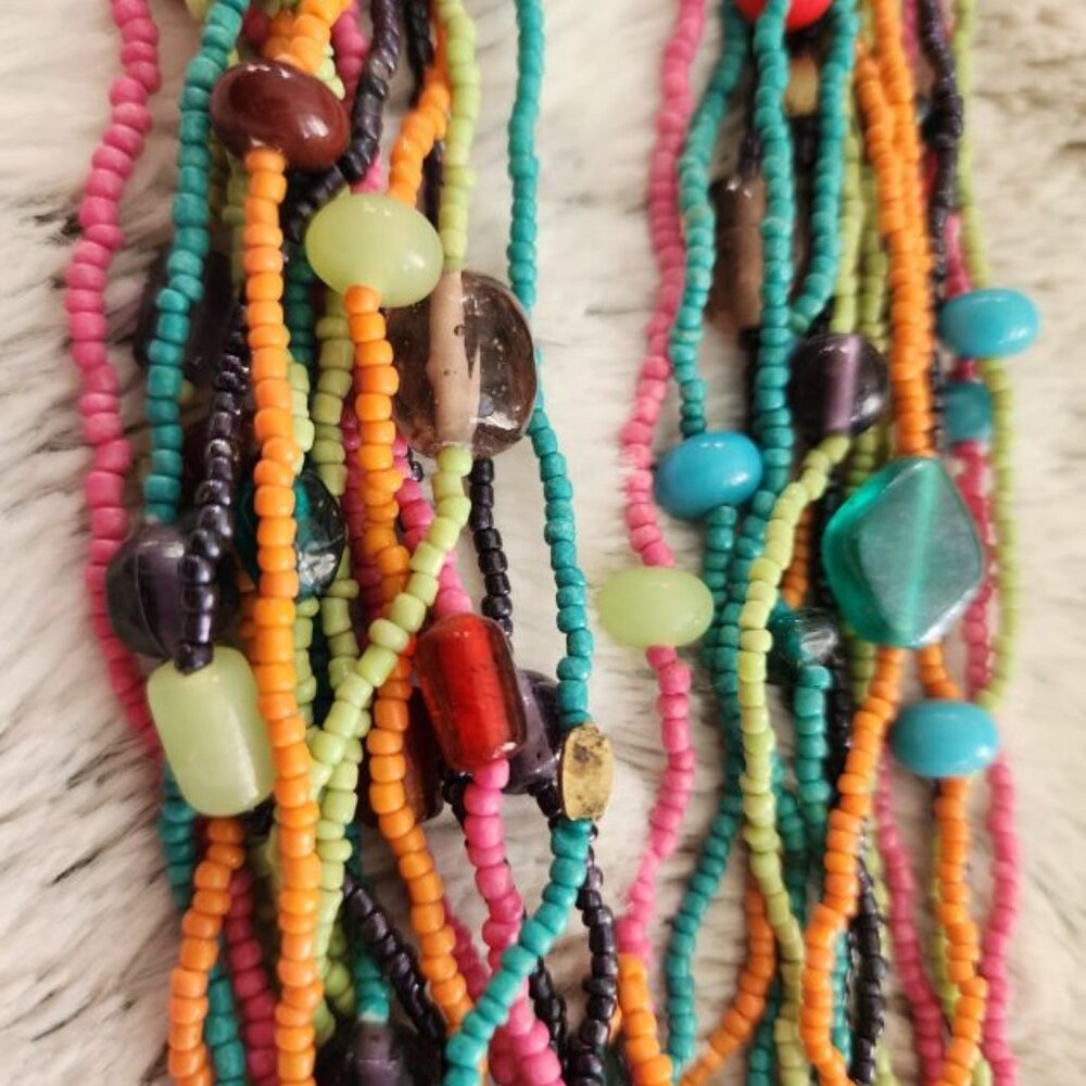 MULTI-STRAND MULTI-COLOR SEED BEAD NECKLACE